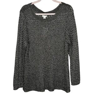 NWT Chicos Travel Collection Cassidy Soft Crochet Sweater in Silver Fili…